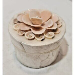 Vintage Small Capiz Shell Round Trinket Box Ivory & PInk 3.25" Wide by 2.5" Tall